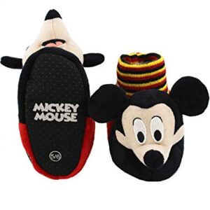 Disney Mickey Mouse Toddler Boys Plush 3D Mickey Head Sock Top Slippers (7-8 M US Toddler, Black/Red)