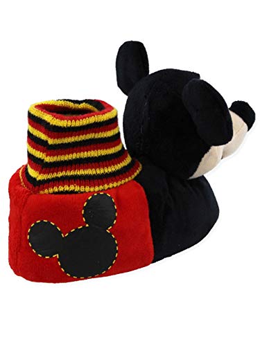 Disney Mickey Mouse Toddler Boys Plush 3D Mickey Head Sock Top Slippers (7-8 M US Toddler, Black/Red)