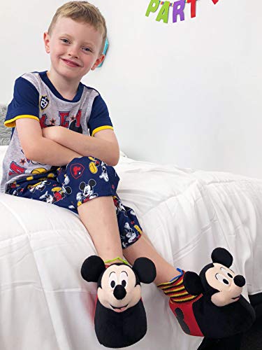 Disney Mickey Mouse Toddler Boys Plush 3D Mickey Head Sock Top Slippers (7-8 M US Toddler, Black/Red)