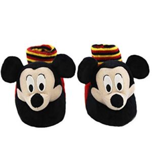 Disney Mickey Mouse Toddler Boys Plush 3D Mickey Head Sock Top Slippers (7-8 M US Toddler, Black/Red)