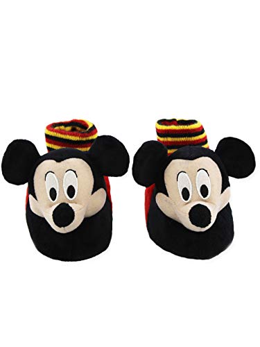 Disney Mickey Mouse Toddler Boys Plush 3D Mickey Head Sock Top Slippers (7-8 M US Toddler, Black/Red)