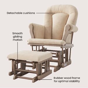 Child Craft Cozy Glider Rocker and Ottoman Set, Padded Cushion with Convenient Storage Pockets, Solid Wood Base & Frame (Dusty Heather with Beige Cushion)