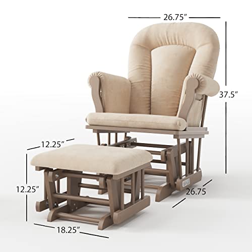 Child Craft Cozy Glider Rocker and Ottoman Set, Padded Cushion with Convenient Storage Pockets, Solid Wood Base & Frame (Dusty Heather with Beige Cushion)