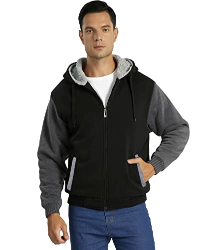 Little Beauty Hoodies for Men Zip Up Sweashirts Fleece Sherpa Lined Winter Wool Heavyweight Jacket