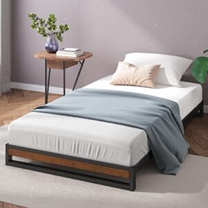 zinus good design award winner suzanne 6 inch bamboo and metal platforma bed frame, no box spring needed, wood slat support, chestnut brown, twin