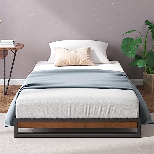 ZINUS GOOD DESIGN Award Winner Suzanne 6 Inch Bamboo and Metal Platforma Bed Frame, No Box Spring Needed, Wood Slat Support, Chestnut Brown, Twin