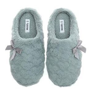 womens mens indoor slippers winter warm fuzzy plush fur anti-slip house bedroom slippers (us 5-6, grey)