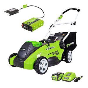 greenworks 40v 16" cordless electric lawn mower + 40v (300w) power inverter, 4.0ah battery and charger included