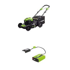 greenworks 21-inch 40v self-propelled cordless lawn mower with 40v 300w cordless power inverter iv40a00