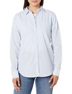 amazon essentials women's classic-fit long-sleeve button-down poplin shirt, french blue stripe, x-large