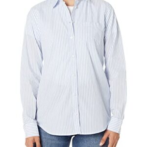 Amazon Essentials Women's Classic-Fit Long-Sleeve Button-Down Poplin Shirt, French Blue Stripe, X-Large