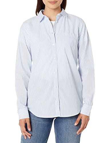 Amazon Essentials Women's Classic-Fit Long-Sleeve Button-Down Poplin Shirt, French Blue Stripe, X-Large