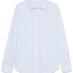 Amazon Essentials Women's Classic-Fit Long-Sleeve Button-Down Poplin Shirt, French Blue Stripe, X-Large