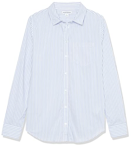 Amazon Essentials Women's Classic-Fit Long-Sleeve Button-Down Poplin Shirt, French Blue Stripe, X-Large