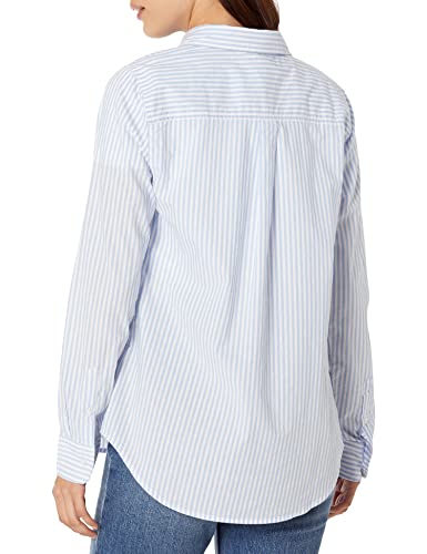 Amazon Essentials Women's Classic-Fit Long-Sleeve Button-Down Poplin Shirt, French Blue Stripe, X-Large