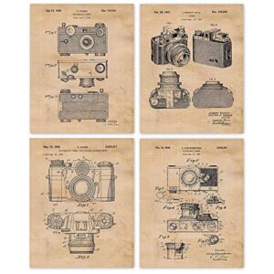 vintage classic camera patent prints, 4 (8x10) unframed photos, wall art decor gifts under 20 for home office garage man cave studio lab school college student teacher photography sports fan