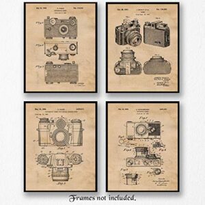 Vintage Classic Camera Patent Prints, 4 (8x10) Unframed Photos, Wall Art Decor Gifts Under 20 for Home Office Garage Man Cave Studio Lab School College Student Teacher Photography Sports Fan