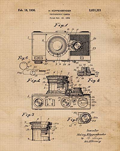 Vintage Classic Camera Patent Prints, 4 (8x10) Unframed Photos, Wall Art Decor Gifts Under 20 for Home Office Garage Man Cave Studio Lab School College Student Teacher Photography Sports Fan