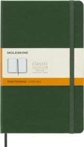 moleskine classic notebook, hard cover, large (5" x 8.25") ruled/lined, myrtle green, 240 pages