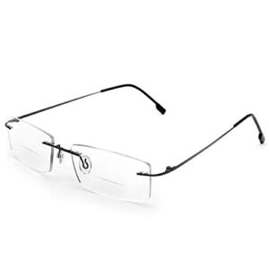 rimless frame bifocal reading glasses flexible titanium alloy +3.00 lightweight readers bifocal glasses