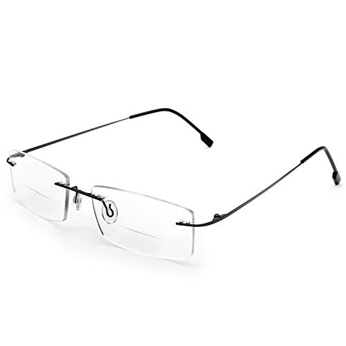 Rimless Frame Bifocal Reading Glasses Flexible Titanium Alloy +3.00 Lightweight Readers Bifocal Glasses