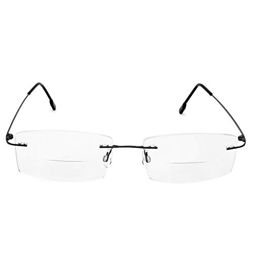 Rimless Frame Bifocal Reading Glasses Flexible Titanium Alloy +3.00 Lightweight Readers Bifocal Glasses