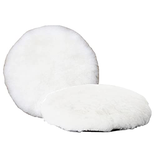 Inzoey Wool Polishing Pad 7 Inches Soft Sheepskin Buffing Pads with Hook and Loop Back Wool Cutting Pad for Car, Furniture, Glass and So On (Pack of 2)