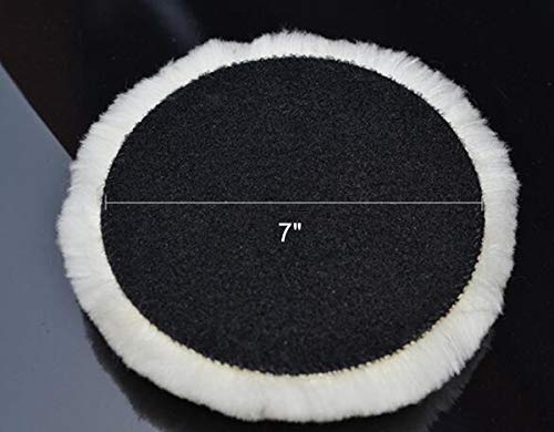 Inzoey Wool Polishing Pad 7 Inches Soft Sheepskin Buffing Pads with Hook and Loop Back Wool Cutting Pad for Car, Furniture, Glass and So On (Pack of 2)