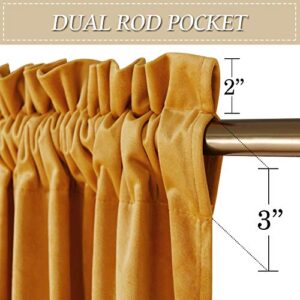 RYB HOME Velvet Curtains 84 inches - Super Soft Home Decor Room Darkening Curtains for Living Room, Thermal Insulated Velvet Drapes for Bedroom Theatre Decoration, W52 x L84 inch, Marigold, 2 Pcs