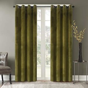 roslyn blackout soft luxury velvet olive green curtains panels for bedroom - window treatment thermal insulated solid grommet blackout drapes for living room,52wx84l(2 panels)
