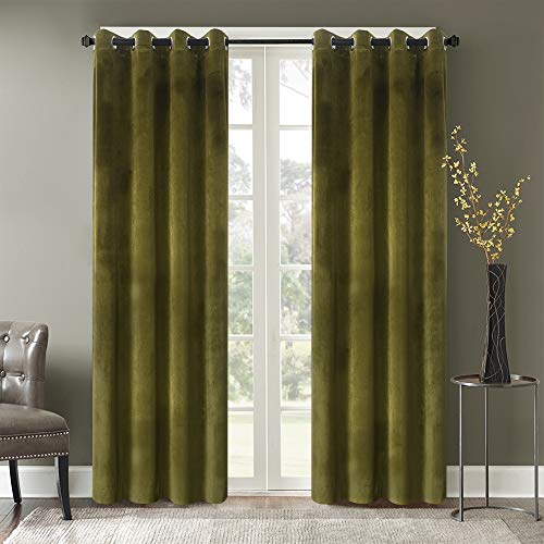 Roslyn Blackout Soft Luxury Velvet Olive Green Curtains Panels for Bedroom - Window Treatment Thermal Insulated Solid Grommet Blackout Drapes for Living Room,52Wx84L(2 Panels)