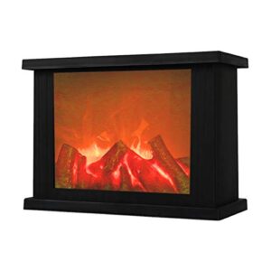 fireplace lanterns decorative flameless portable led lantern battery operated and usb operated 6 hours timer included indoor/outdoor(no heater function black rectangle size:11x4.7x8 inch)