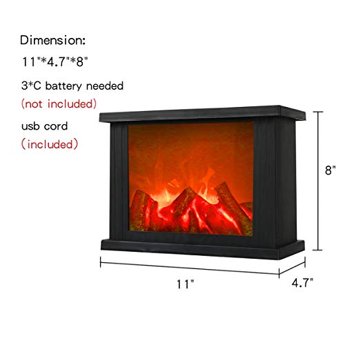 Fireplace Lanterns Decorative Flameless Portable Led Lantern Battery Operated and USB Operated 6 Hours Timer Included Indoor/Outdoor(No Heater Function Black Rectangle Size:11x4.7x8 Inch)