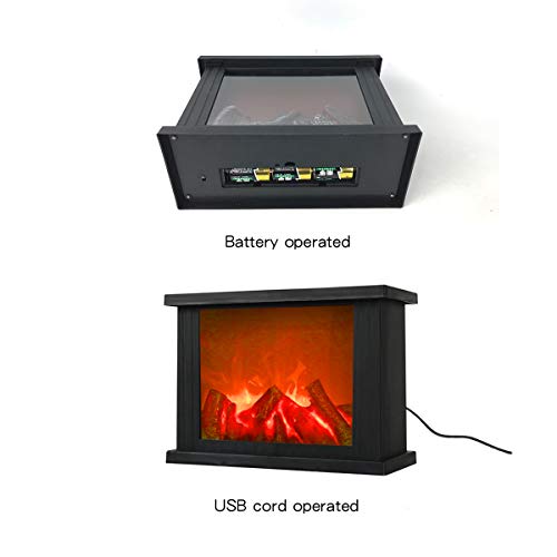 Fireplace Lanterns Decorative Flameless Portable Led Lantern Battery Operated and USB Operated 6 Hours Timer Included Indoor/Outdoor(No Heater Function Black Rectangle Size:11x4.7x8 Inch)