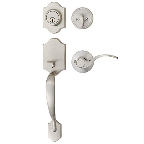 Amazon Basics Handleset with Shelby Lever - Single Cylinder - Satin Nickel