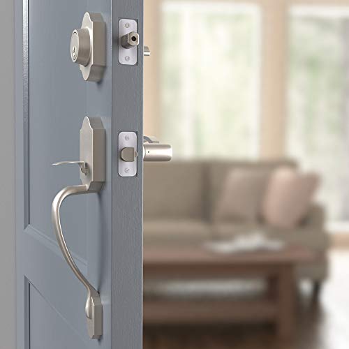 Amazon Basics Handleset with Shelby Lever - Single Cylinder - Satin Nickel