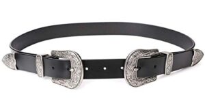 jasgood women leather belts ladies vintage western design black waist belt for pants jeans dresses,suit for waist size 19-23 inches/pants size 20-24 inches, 01-black-only for high waist