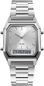 gosasa men's unisex square multifunction stopwatch waterproof led digital watch electronic analog men's watch ladies stainless steel watch (silver)…