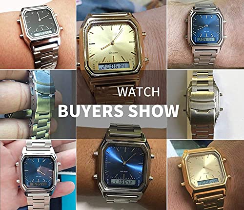 Gosasa Men's Unisex Square Multifunction Stopwatch Waterproof LED Digital Watch Electronic Analog Men's Watch Ladies Stainless Steel Watch (Silver)…