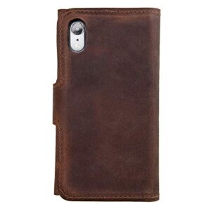 Brown Leather iPhone XR Magnetic Detachable Wallet Case, Customized Full Grain Leather Cover For iPhone XR, Wireless Charging, Laser Engrave