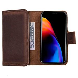 Brown Leather iPhone XR Magnetic Detachable Wallet Case, Customized Full Grain Leather Cover For iPhone XR, Wireless Charging, Laser Engrave