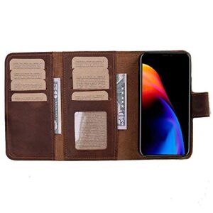 Brown Leather iPhone XR Magnetic Detachable Wallet Case, Customized Full Grain Leather Cover For iPhone XR, Wireless Charging, Laser Engrave