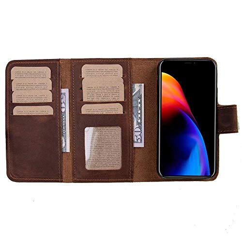 Brown Leather iPhone XR Magnetic Detachable Wallet Case, Customized Full Grain Leather Cover For iPhone XR, Wireless Charging, Laser Engrave