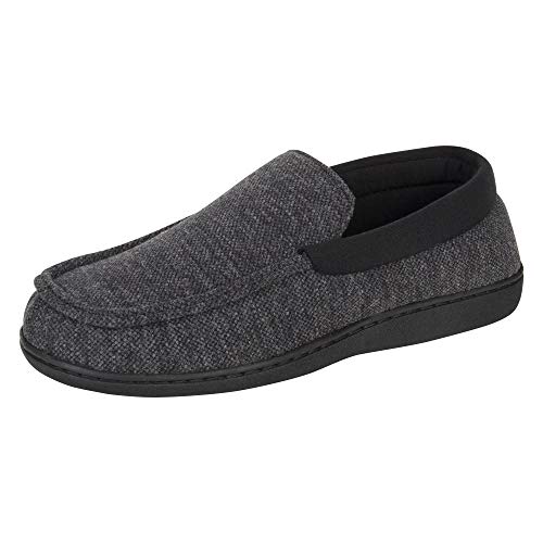 Hanes Mens Slippers House Shoes Moccasin Comfort Memory Foam Indoor Outdoor Fresh IQ,Dark Black,Medium