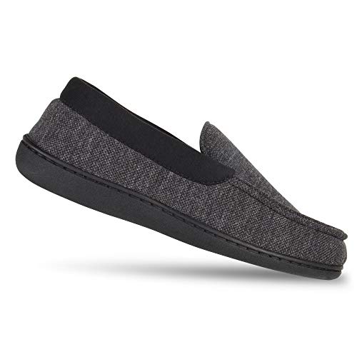 Hanes Mens Slippers House Shoes Moccasin Comfort Memory Foam Indoor Outdoor Fresh IQ,Dark Black,Medium