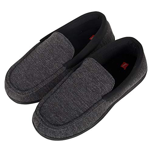 Hanes Mens Slippers House Shoes Moccasin Comfort Memory Foam Indoor Outdoor Fresh IQ,Dark Black,Medium