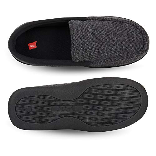 Hanes Mens Slippers House Shoes Moccasin Comfort Memory Foam Indoor Outdoor Fresh IQ,Dark Black,Medium