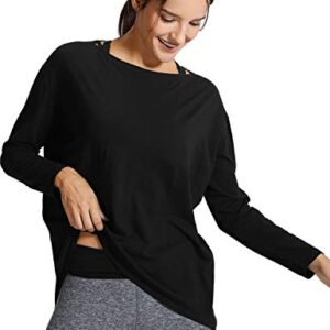 CRZ YOGA Long Sleeve Workout Shirts for Women Loose Fit-Pima Cotton Yoga Shirts Casual Fall Tops Shirts Black Small