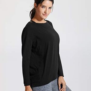 CRZ YOGA Long Sleeve Workout Shirts for Women Loose Fit-Pima Cotton Yoga Shirts Casual Fall Tops Shirts Black Small