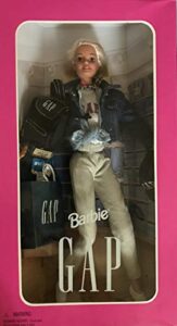 barbie gap doll w black hat has gap decal, black backpack has gap decal, pair gap blue jeans, & more (1996)